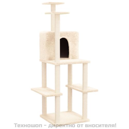Котешко дърво със сизалени стълбове, кремаво, 144,5 см