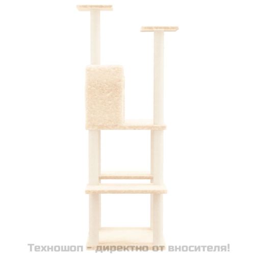 Котешко дърво със сизалени стълбове, кремаво, 144,5 см
