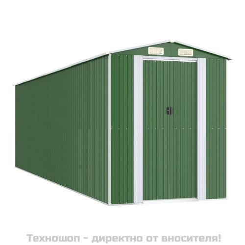 Градинска барака зелена 192x689x223 см поцинкована стомана