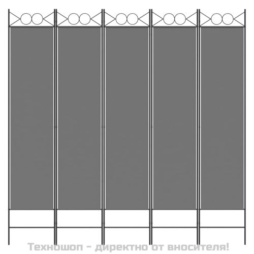 Параван за стая, 5 панела, антрацит, 200x200 cм, текстил