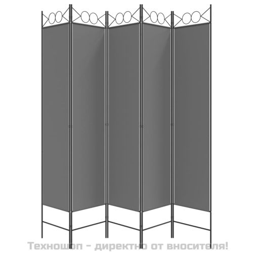 Параван за стая, 5 панела, антрацит, 200x200 cм, текстил