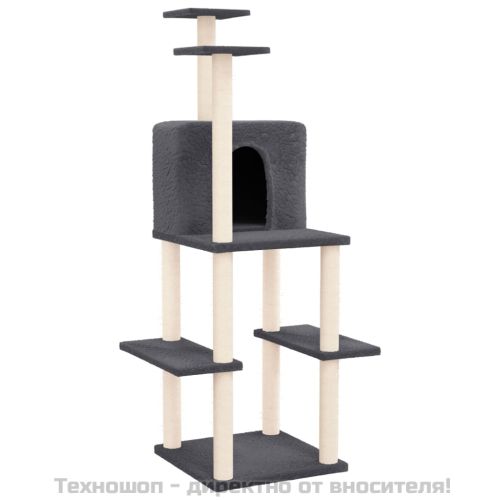 Котешко дърво със сизалени стълбове, тъмносиво, 144,5 см