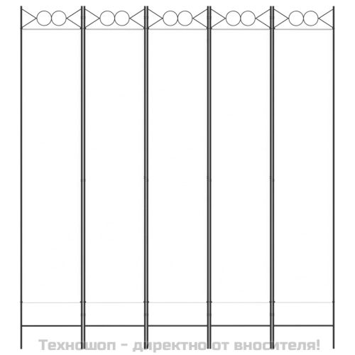Параван за стая, 5 панела, бял, 200x200 см, текстил