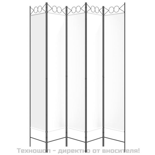 Параван за стая, 5 панела, бял, 200x200 см, текстил
