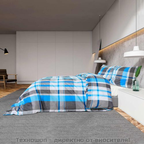 Комплект спално бельо, синьо и сиво, 200x200 см, памук