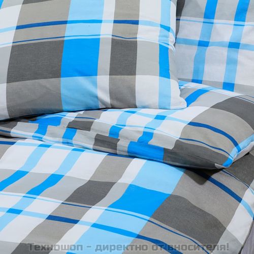 Комплект спално бельо, синьо и сиво 135x200 см, памук