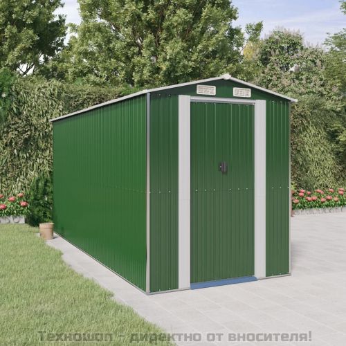 Градинска барака зелена 192x440x223 см поцинкована стомана