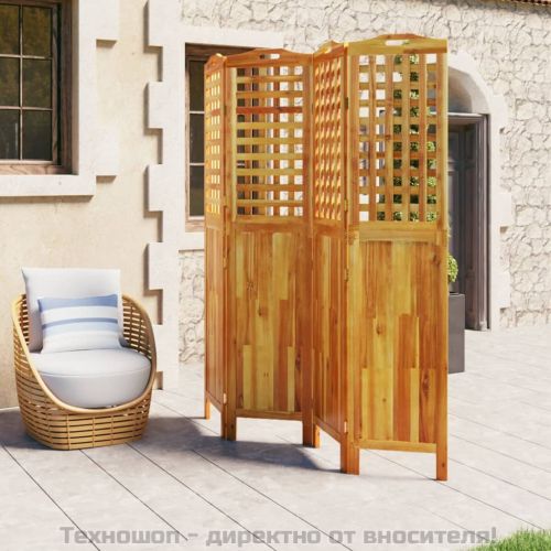 Параван за стая, 4 панела, 162x2x180 cм, акациево дърво масив