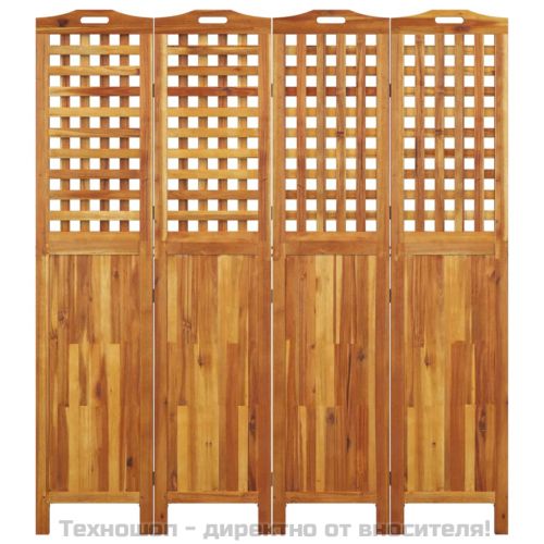 Параван за стая, 4 панела, 162x2x180 cм, акациево дърво масив