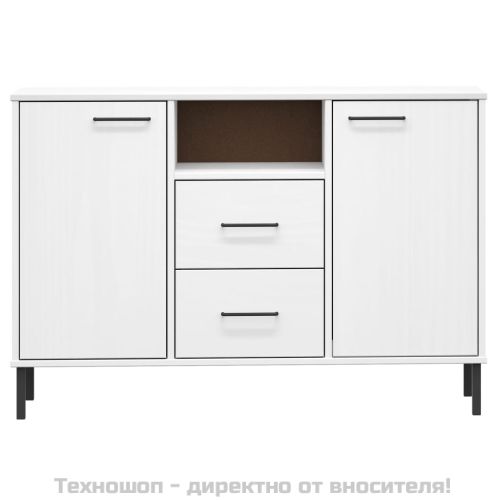 Бюфет с метални крака бял 113x40x77 см масивно дърво OSLO