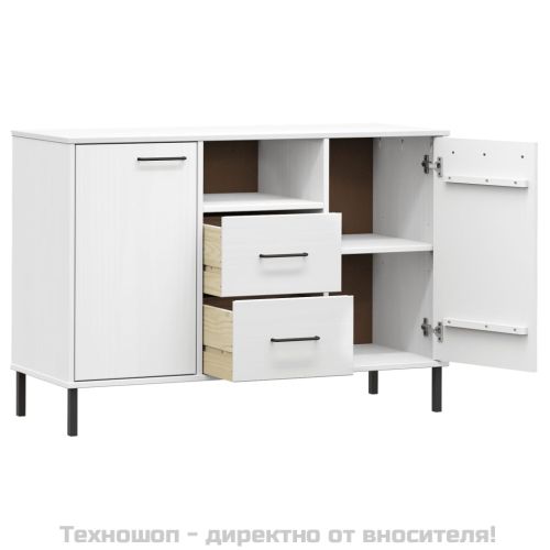 Бюфет с метални крака бял 113x40x77 см масивно дърво OSLO