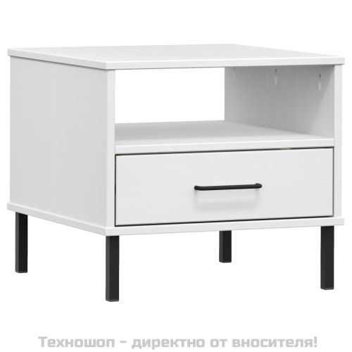 Нощна масичка с метални крака бяла бор масив OSLO