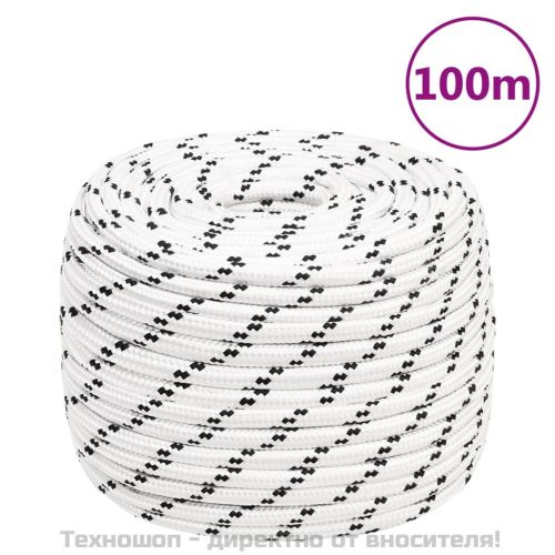 Плетено въже за лодка бяло 14 мм x 100 м полиестер