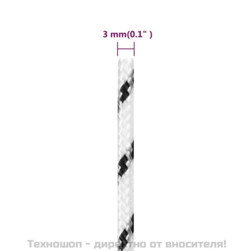 Плетено въже за лодка бяло 3 мм x 100 м полиестер
