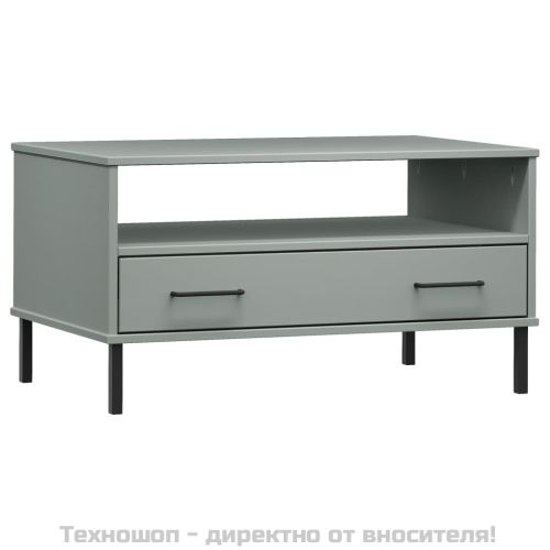 Кафе маса с метални крака сива 85x50x45 см масивно дърво OSLO