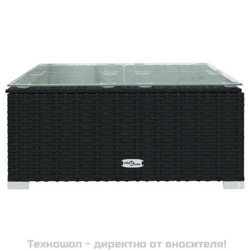 Градински лаундж комплект с възглавници 4 части черен полиратан