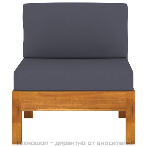 Средни дивани 2 части с тъмносиви възглавници акация масив