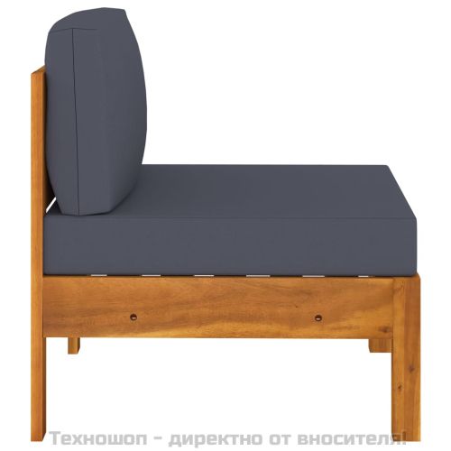 Средни дивани 2 части с тъмносиви възглавници акация масив