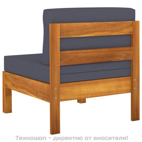 Средни дивани 2 части с тъмносиви възглавници акация масив