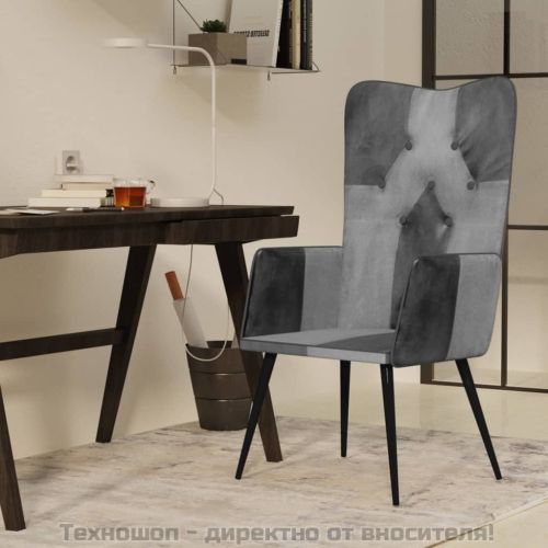 Wingback стол, сив, естествена кожа