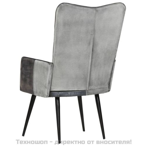 Wingback стол, сив, естествена кожа