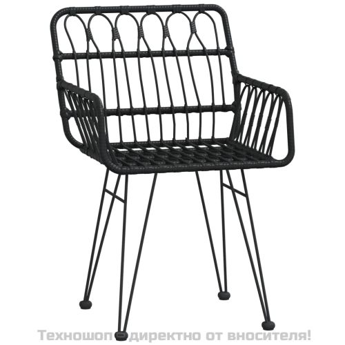 Градински столове 2 бр с подлакътник черни 56x64x80 см PE ратан