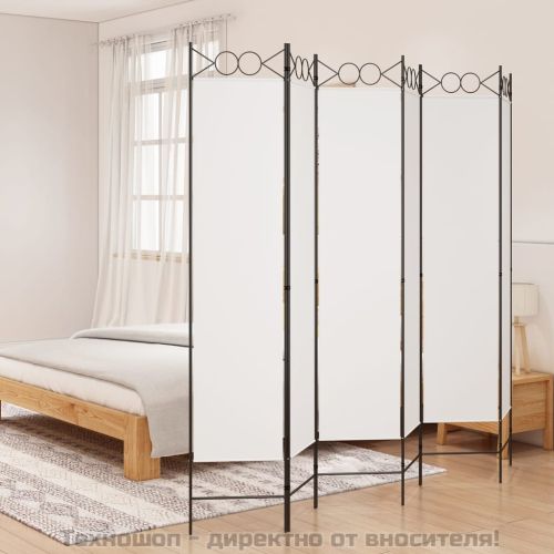 Параван за стая, 6 панела, бял, 240x200 см, текстил