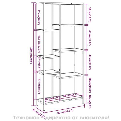 Етажерка за книги 80x30x180 см стомана и инженерно дърво