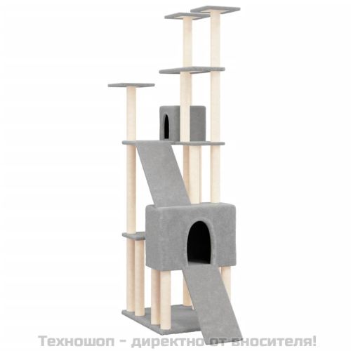 Котешко дърво със сизалени стълбове, светлосиво, 190 см
