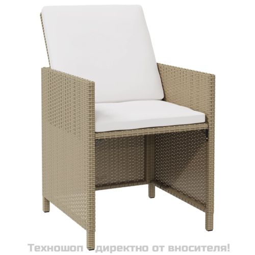 Градински столове с възглавници, 4 бр, полиратан, бежови