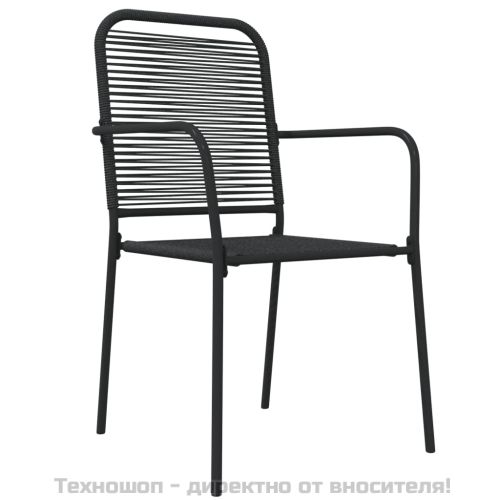 Градински комплект, 7 части, черен, памучно въже и стомана