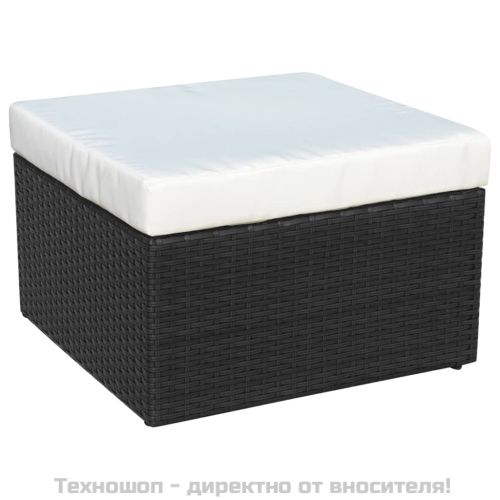 Градински стол с табуретка, черен полиратан