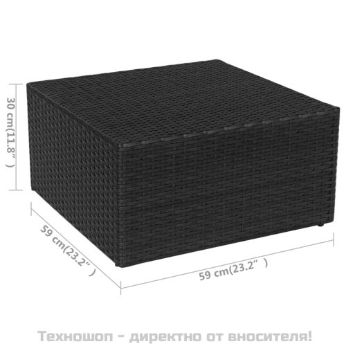 Градински стол с табуретка, черен полиратан