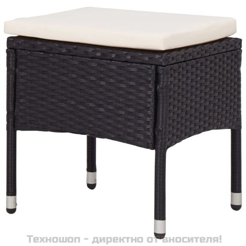 Градински трапезен комплект, 5 части, черен полиратан и акация