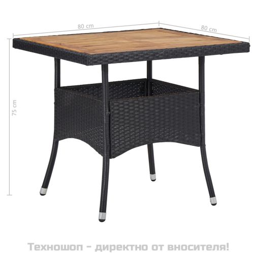 Градински трапезен комплект, 5 части, черен полиратан и акация