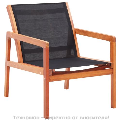 Градински релакс стол черен евкалиптово дърво масив и textilene