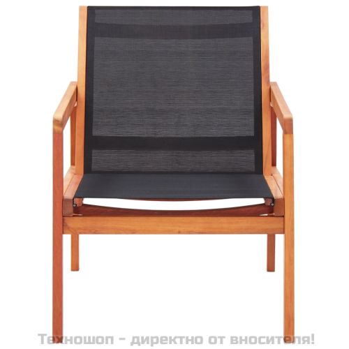 Градински релакс стол черен евкалиптово дърво масив и textilene