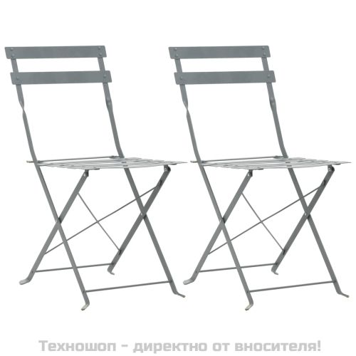 Градински бистро комплект, 3 части, стомана, сив