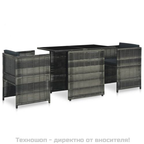 Бистро комплект, 3 части, с възглавници, полиратан, сив