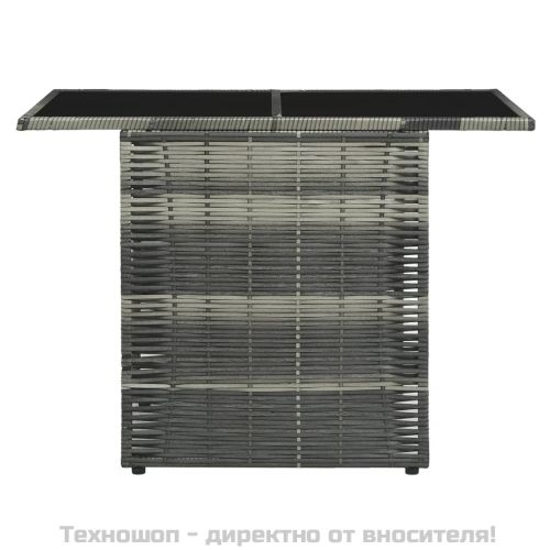 Бистро комплект, 3 части, с възглавници, полиратан, сив