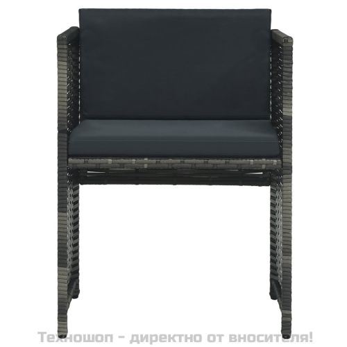 Бистро комплект, 3 части, с възглавници, полиратан, сив