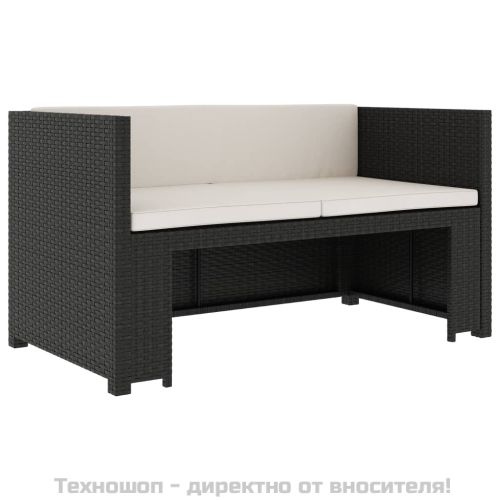 Градински комплект с възглавници, 5 части, черен полиратан