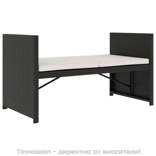 Градински комплект с възглавници, 5 части, черен полиратан