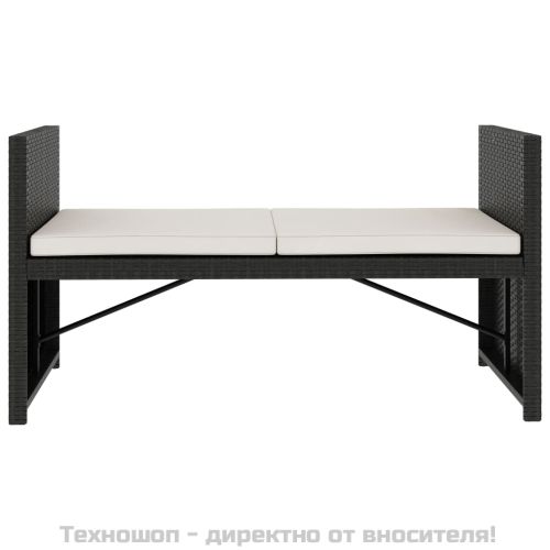 Градински комплект с възглавници, 5 части, черен полиратан