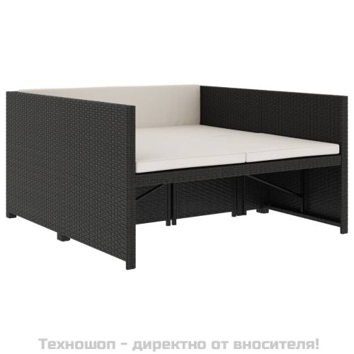 Градински комплект с възглавници, 5 части, черен полиратан