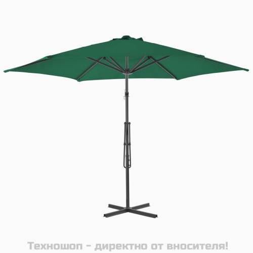 Градински чадър със стоманен прът, 300 см, зелен