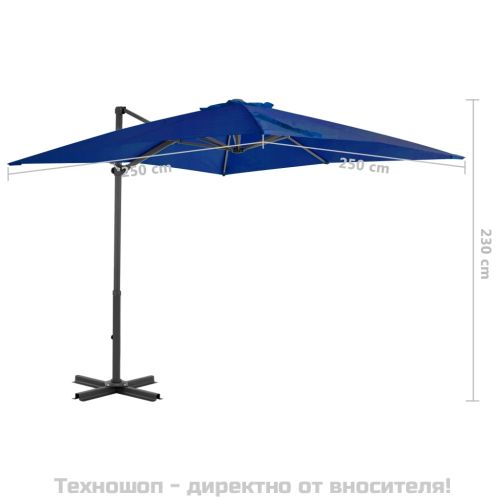 Конзолен градински чадър с алуминиев прът лазурносин 250x250 см