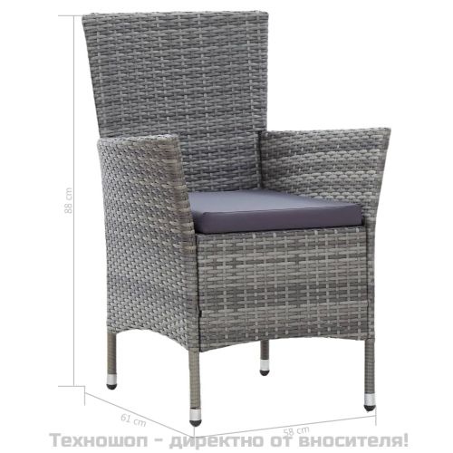 Градински комплект с възглавници, 9 части, полиратан, сив