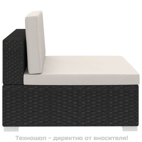 Градински комплект с възглавници, 3 части, полиратан, черен