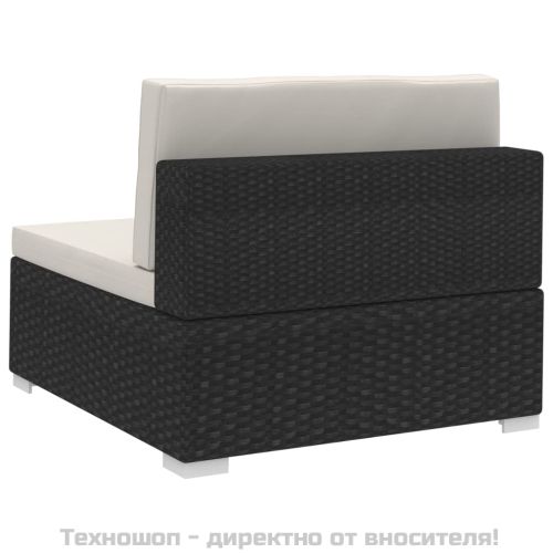 Градински комплект с възглавници, 3 части, полиратан, черен